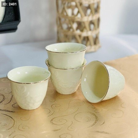 فناجين سادة 12 فنجان اطار ذهبي