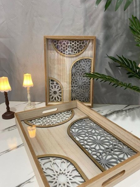طقم صواني خشب 2 قطعة