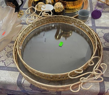 طقم صواني مدور قطعتين ارضية زجاج